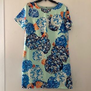 EUC J.Crew Mint Floral Lined Short Sleeve Shift Dress - Size 12